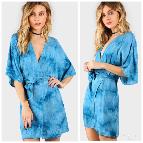 ❤️LAST 1! Tie Dye V Neck Tie Front Wrap Dress! - Picture 8 of 8